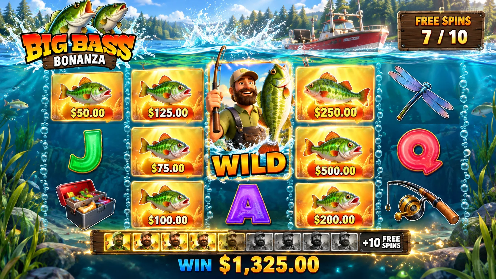 Big Bass Bonanza fisherman wild collecting fish values