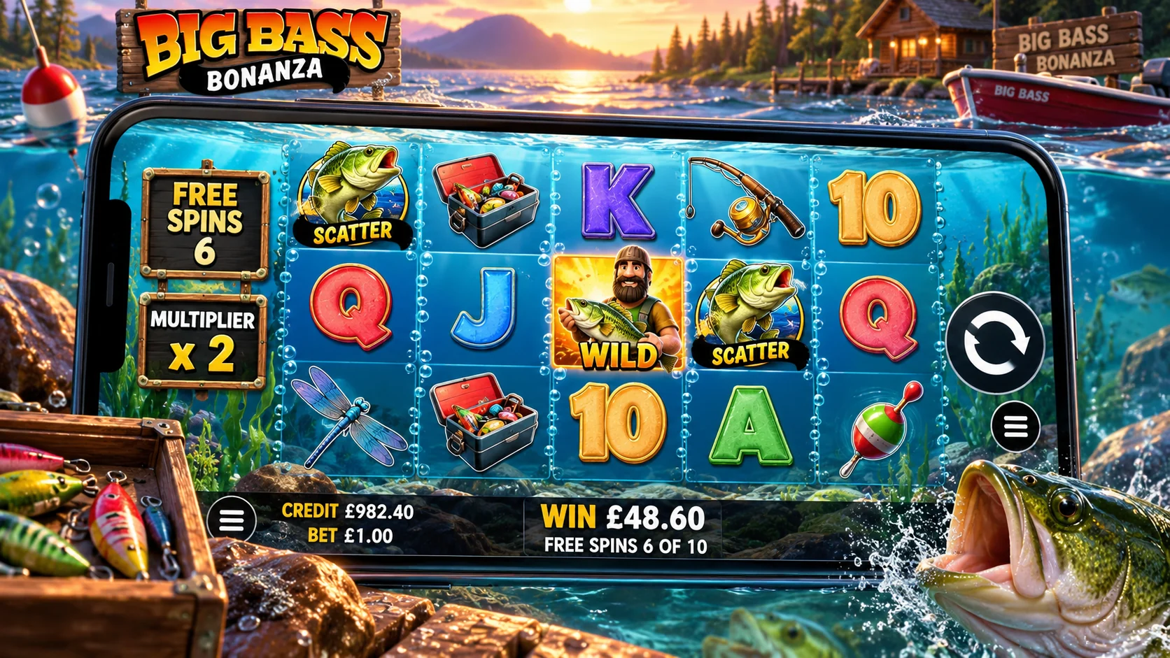 Big Bass Bonanza slot mobile gameplay