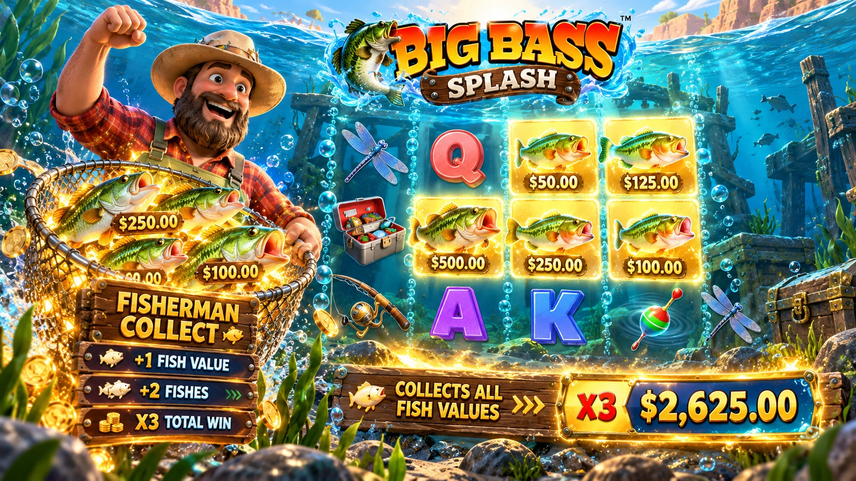 Big Bass Splash fisherman and pre-bonus modifiers