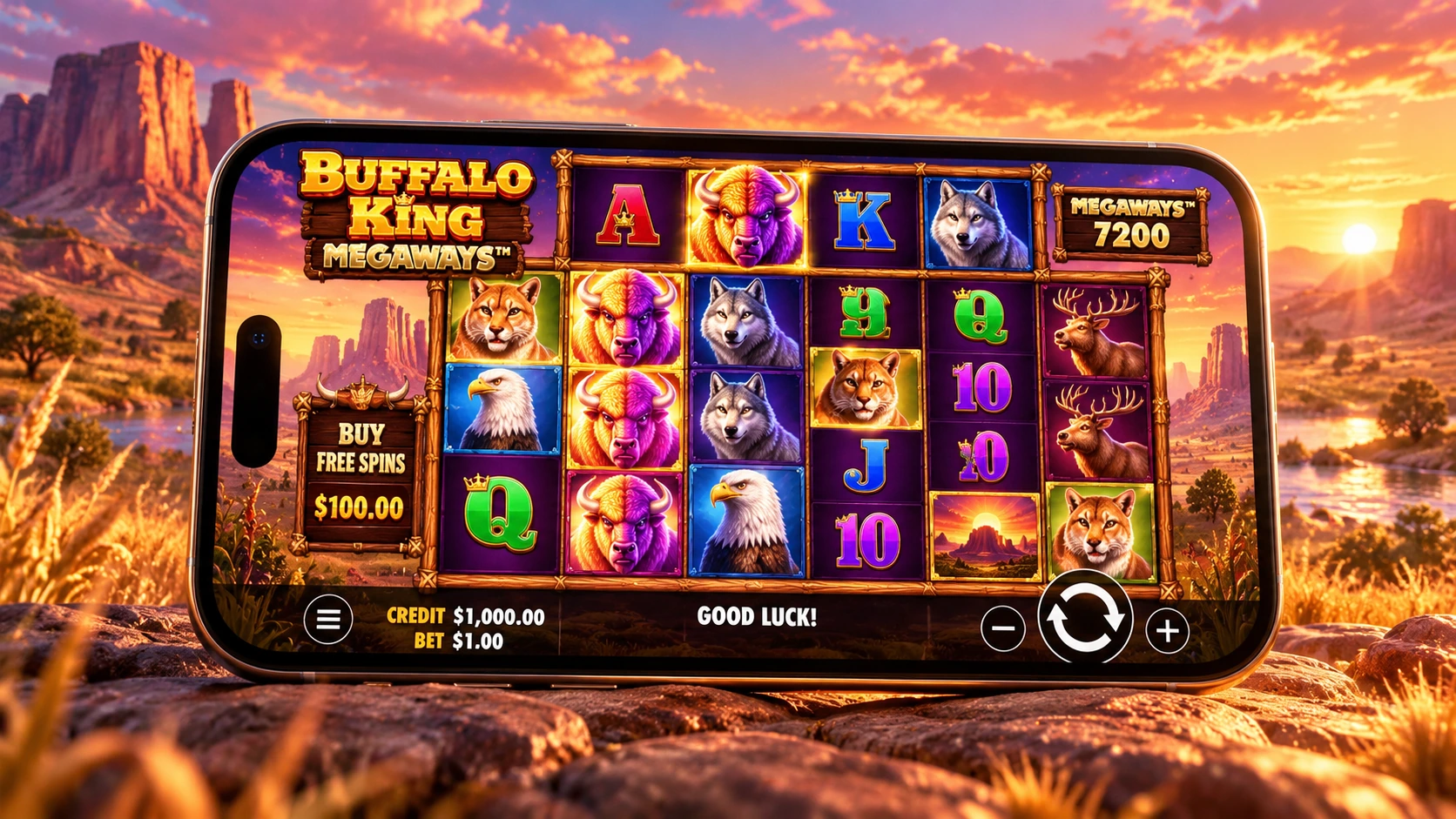 Buffalo King Megaways slot gameplay in a mobile browser