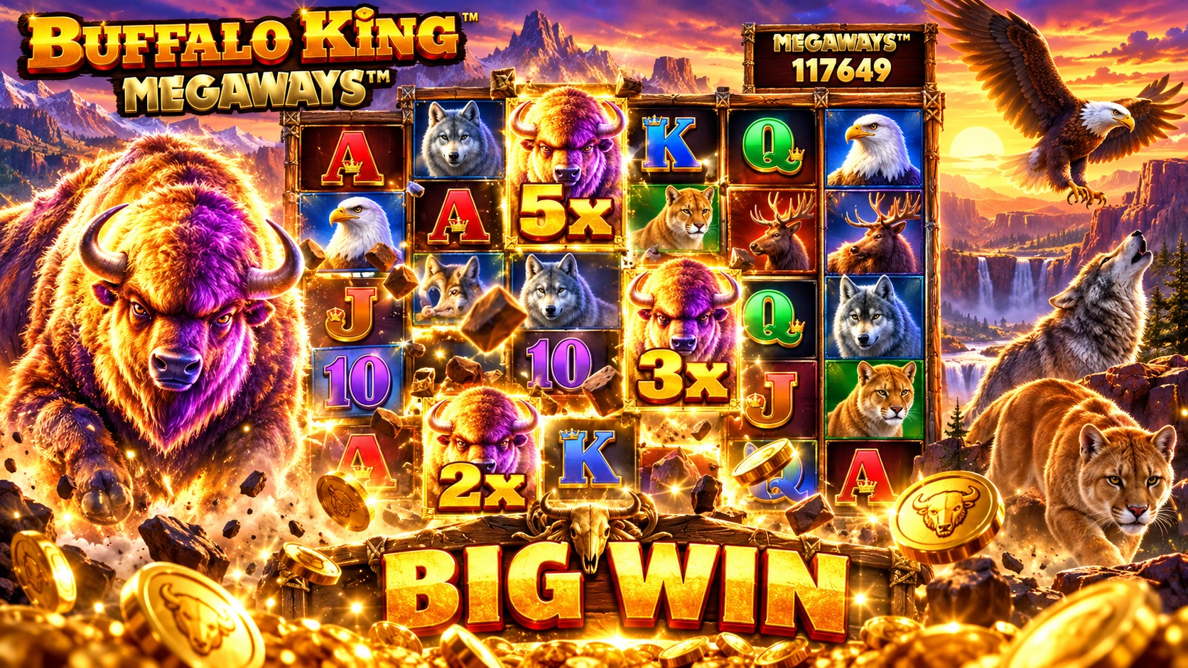 Buffalo King Megaways 2x 3x and 5x wild multipliers during free spins