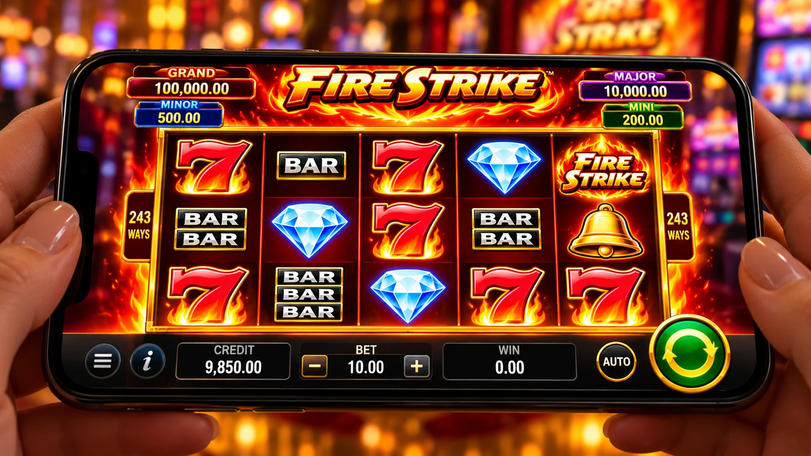 Fire Strike slot gameplay on a mobile device