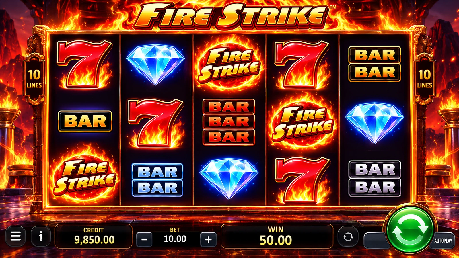Fire Strike classic Pragmatic Play slot reels showing fiery sevens and bonus symbols