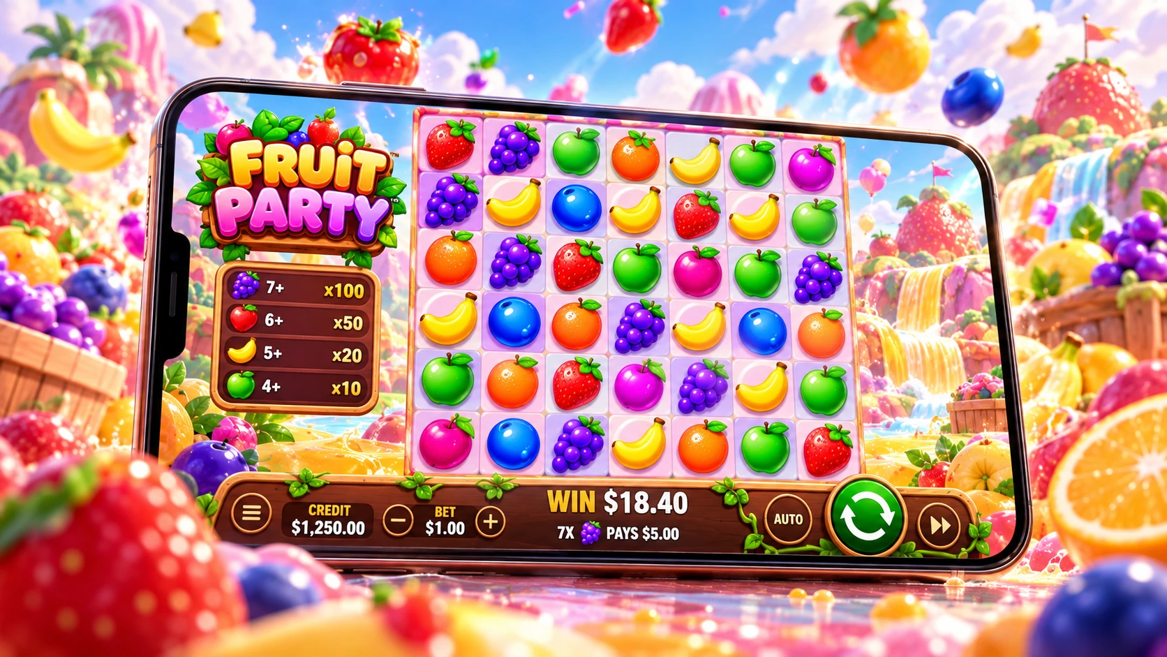 Fruit Party slot gameplay on mobile browser