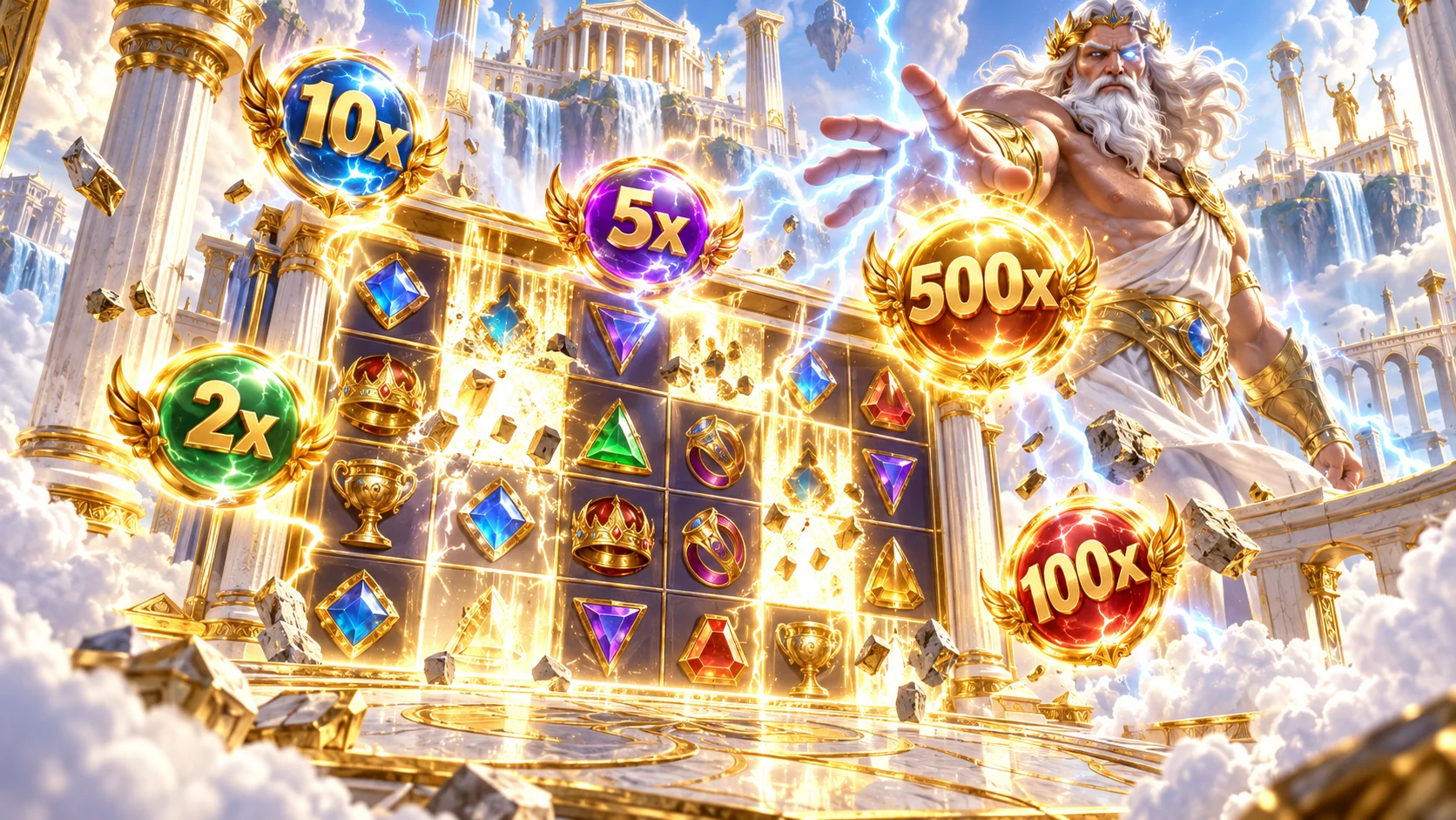 Gates of Olympus multiplier orbs feature with x2 to x500 multipliers