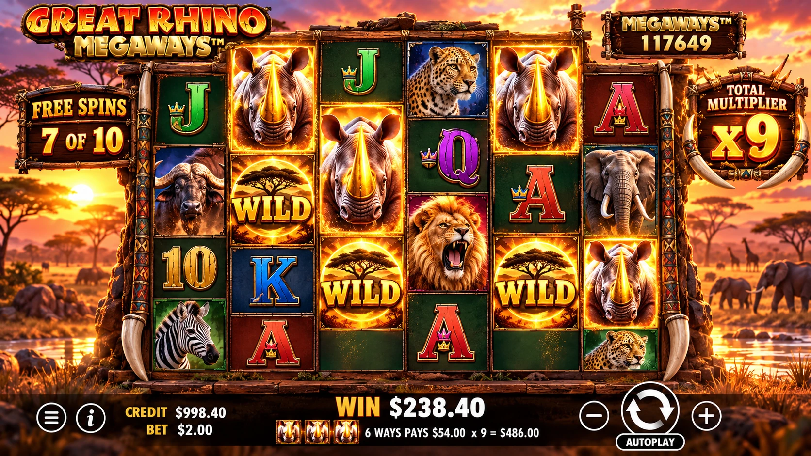 Great Rhino Megaways growing win multiplier and free spins choices