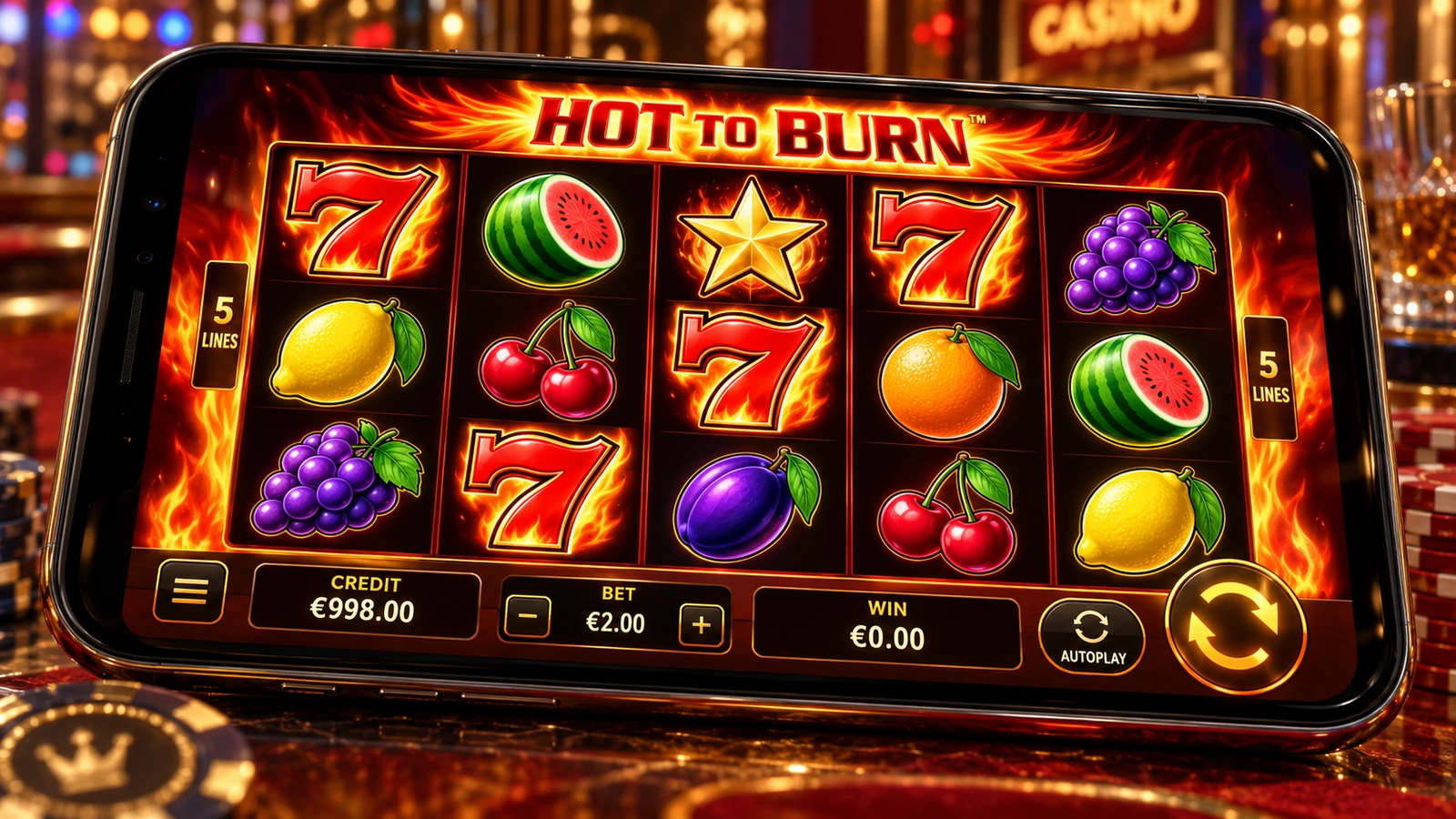 Hot to Burn classic Pragmatic Play five-line slot gameplay with fiery sevens and fruit