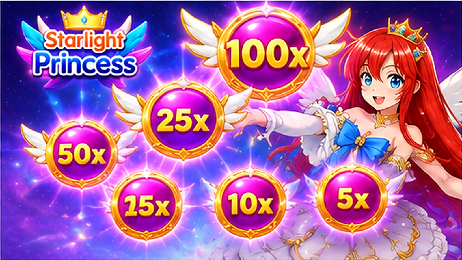 Starlight Princess winged heart multipliers with values up to 500x
