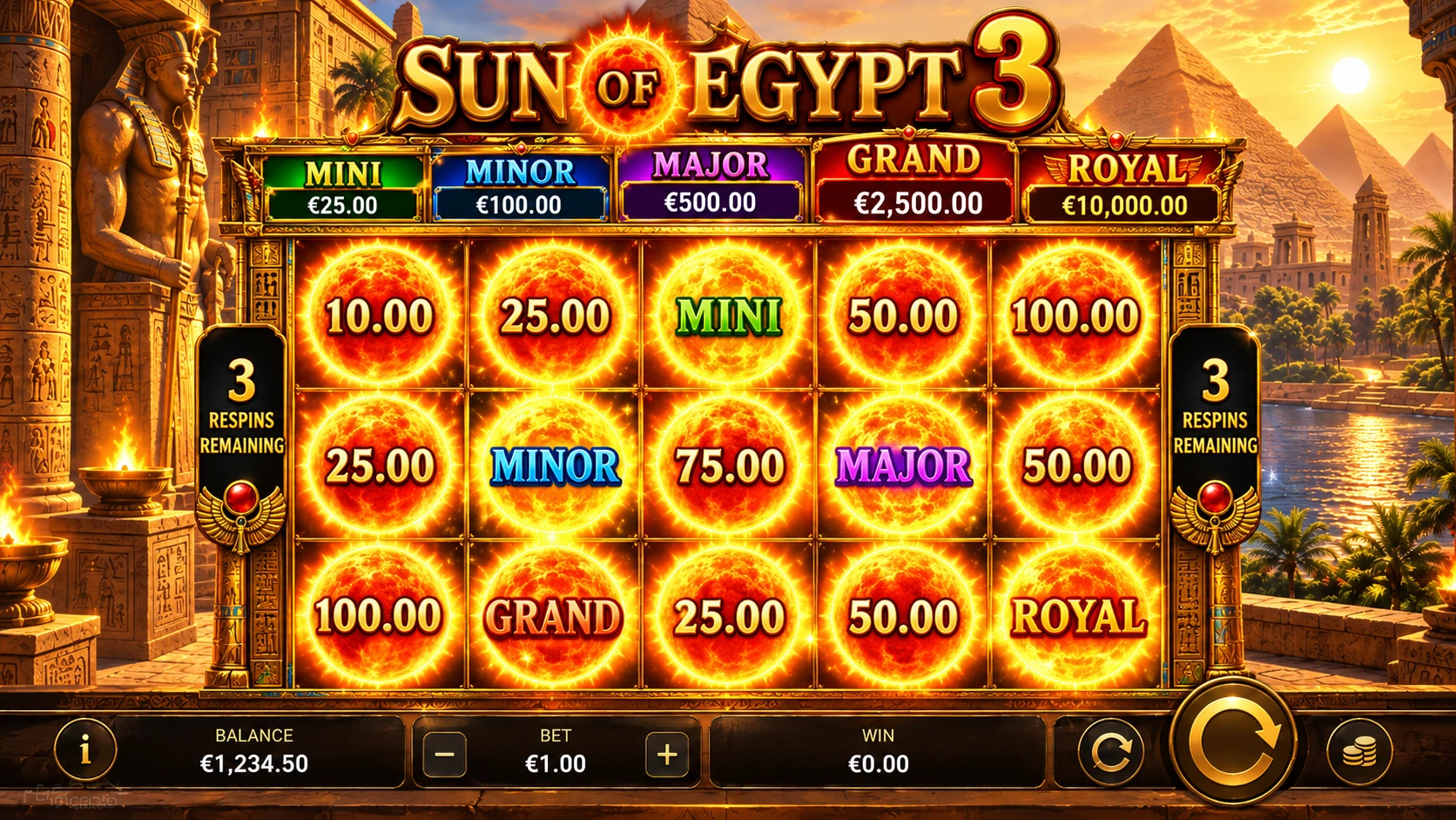 Sun of Egypt 3 Hold and Win bonus and jackpots