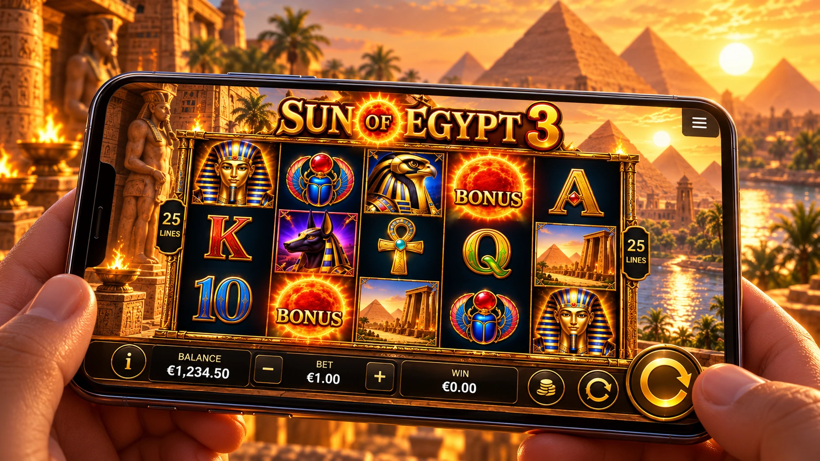 Sun of Egypt 3 mobile slot gameplay