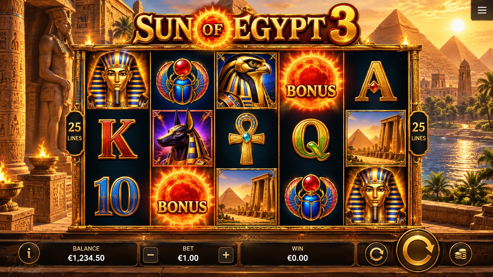 Sun of Egypt 3 Egyptian-themed slot gameplay