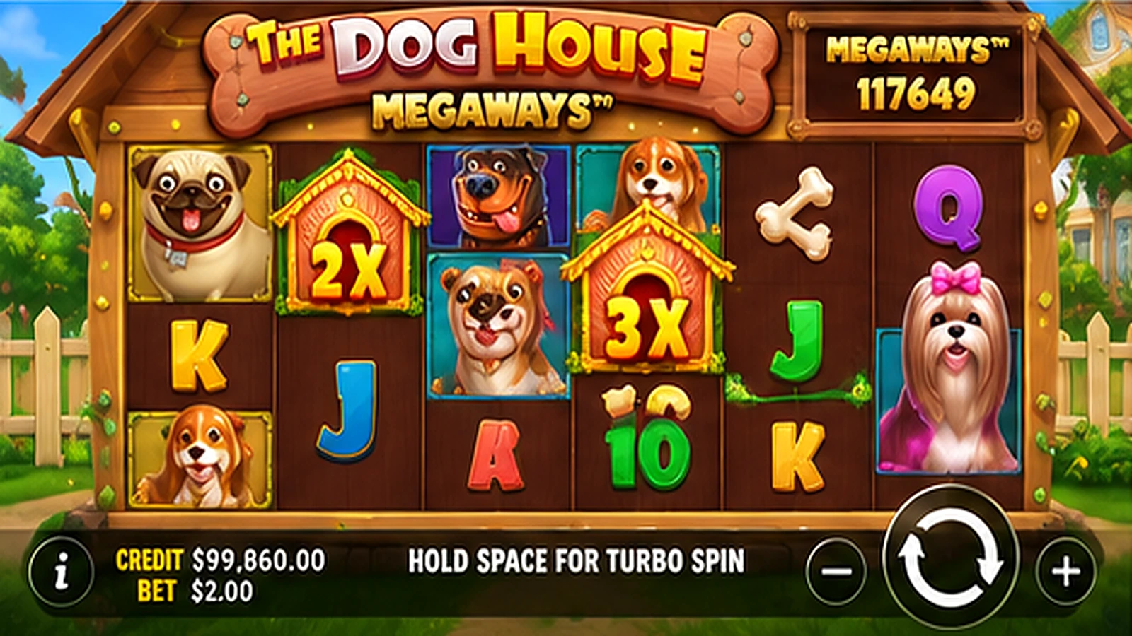 The Dog House Megaways six-reel gameplay and dog symbols