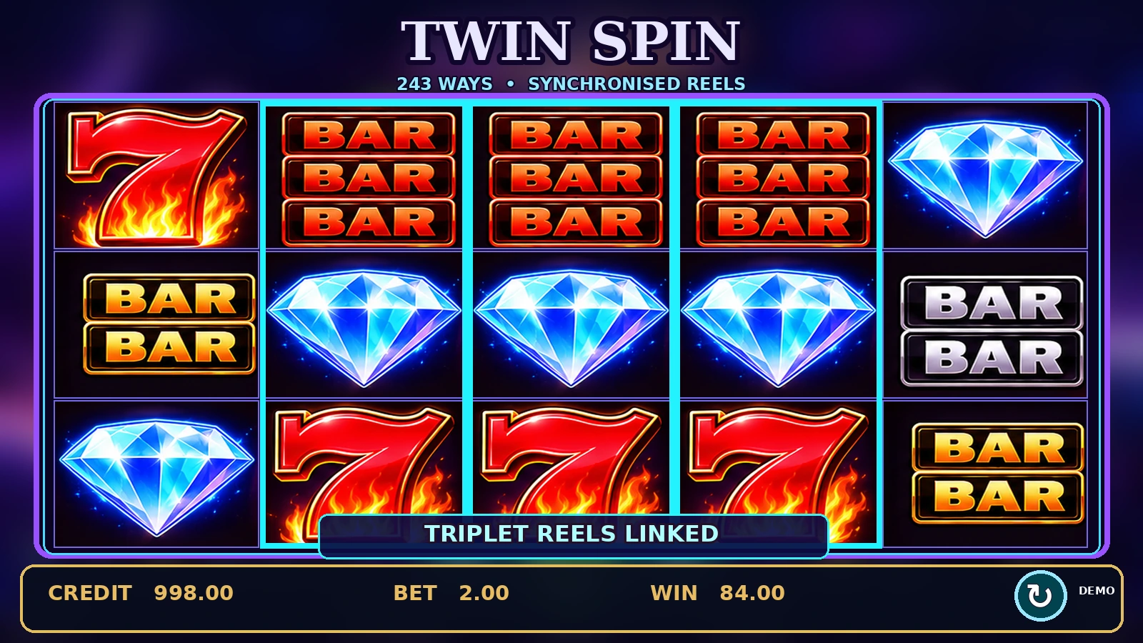 Twin Spin linked reels feature showing synchronized reels