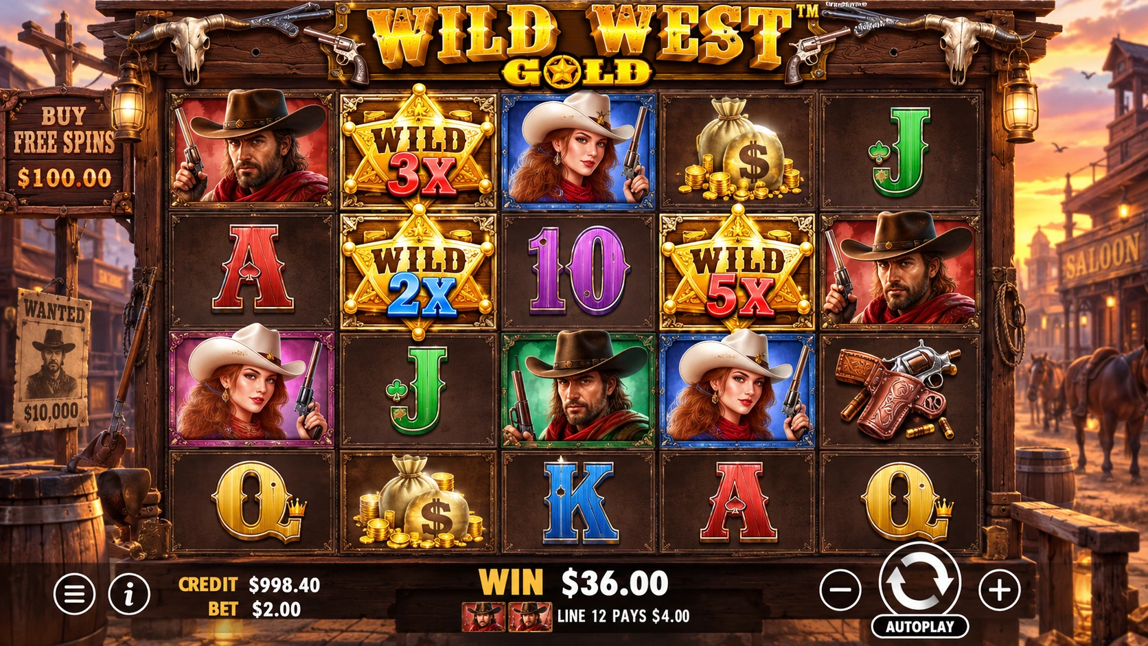Wild West Gold western saloon slot visuals and mobile gameplay