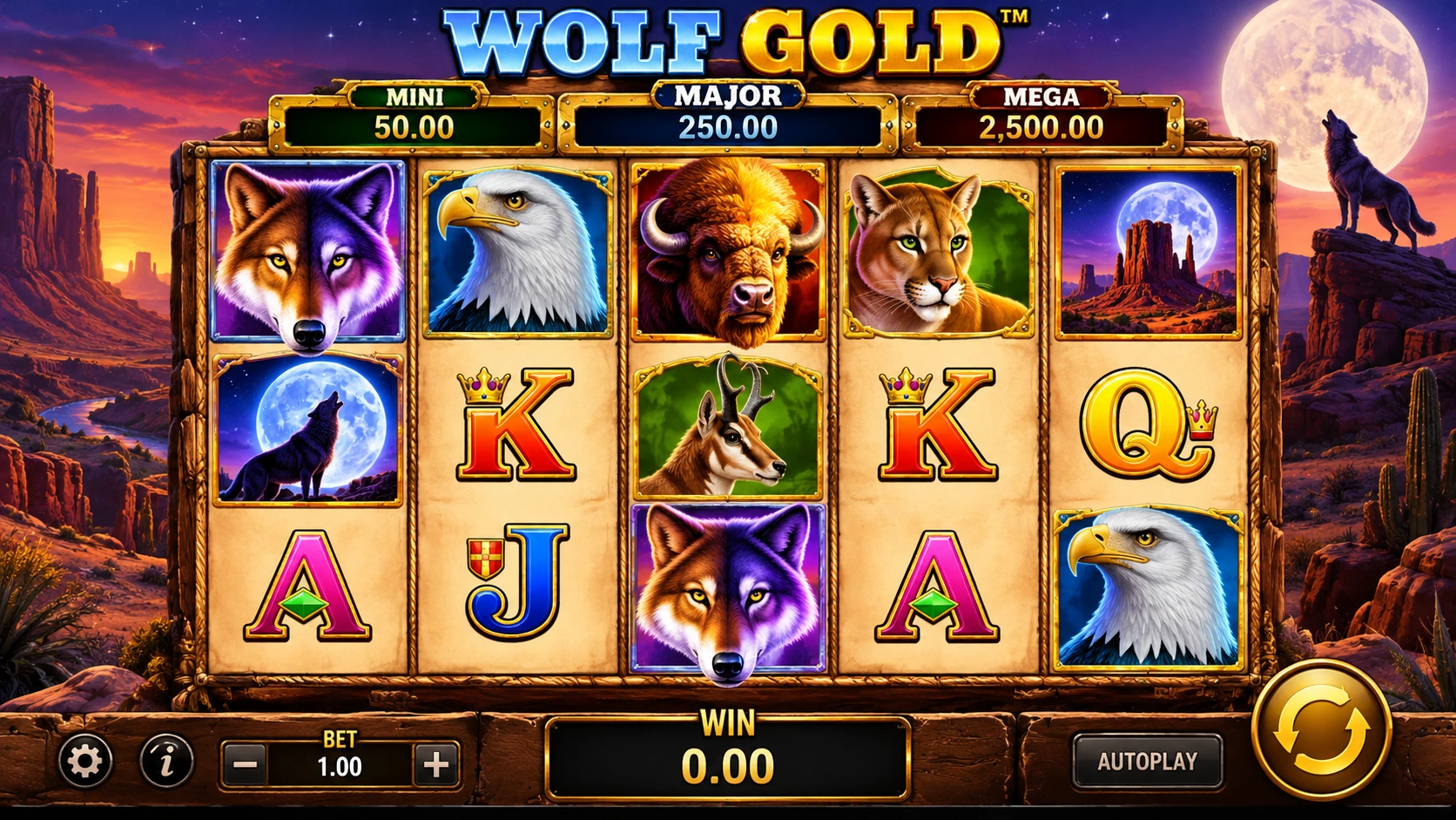 Wolf Gold slot gameplay with wildlife symbols
