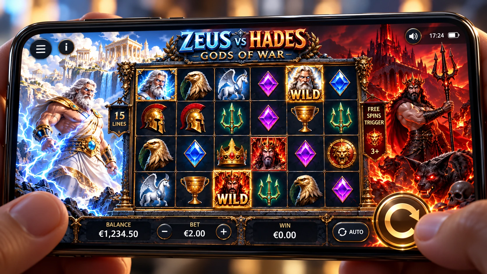 Zeus vs Hades Gods of War mobile slot gameplay