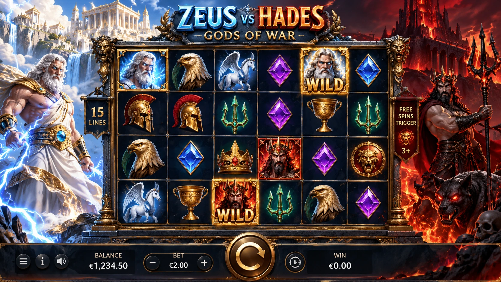 Zeus vs Hades Gods of War slot game with Olympus and Hades modes